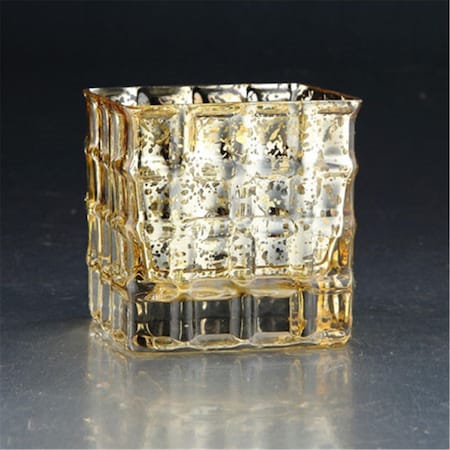 4 X 4 X 4 In. Square Glass Candle Holder, Gold